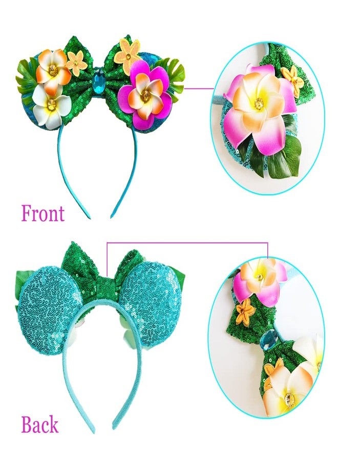 Kiddale Hawaiian Headbands,Tropical Flower Hair Band,Sequin Mouse Ear Flower Hair Accessories Costume Cosplay Headwear for Birthday Summer Luau Party Holiday Decorations - Image 4